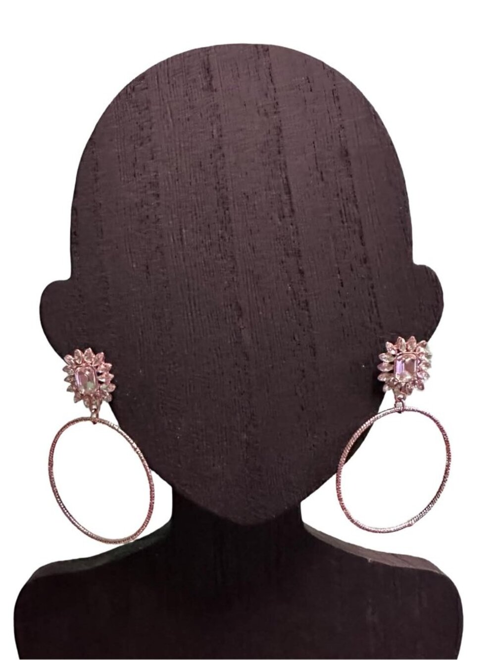 Dangle Hoop Earrings Gold Tone Rhinestone Embellished Textured Lightweight